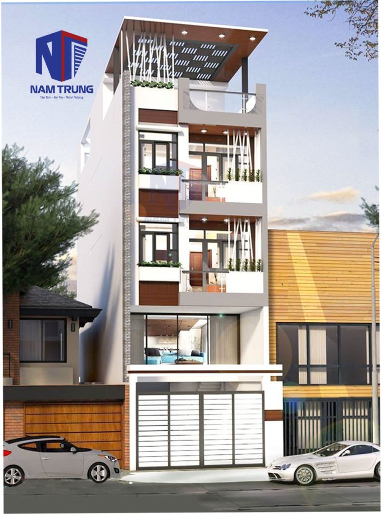 Mẫu thiết kế nhà phố 1 trệt 3 lầu tum sân thượng nhà chị Nga ở Quận Tân Bình