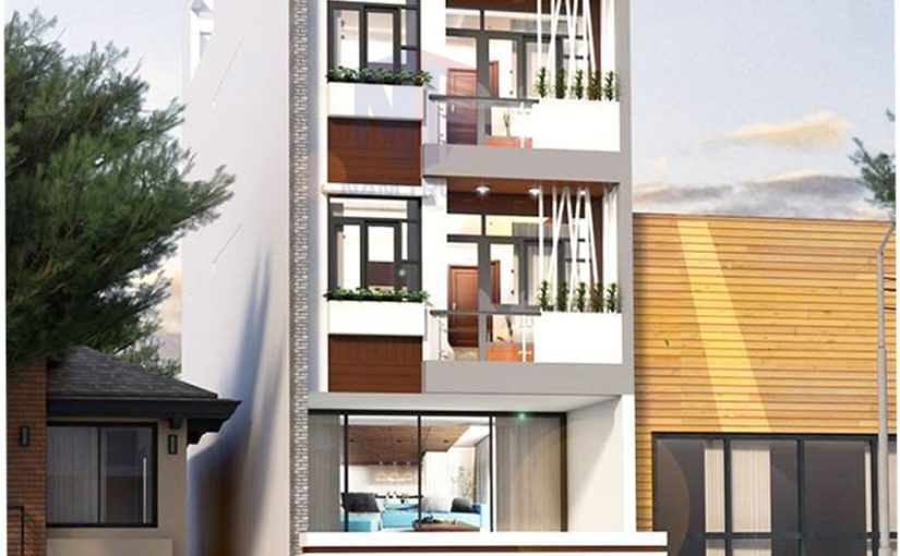 Mẫu thiết kế nhà phố 1 trệt 3 lầu tum sân thượng nhà chị Nga ở Quận Tân Bình
