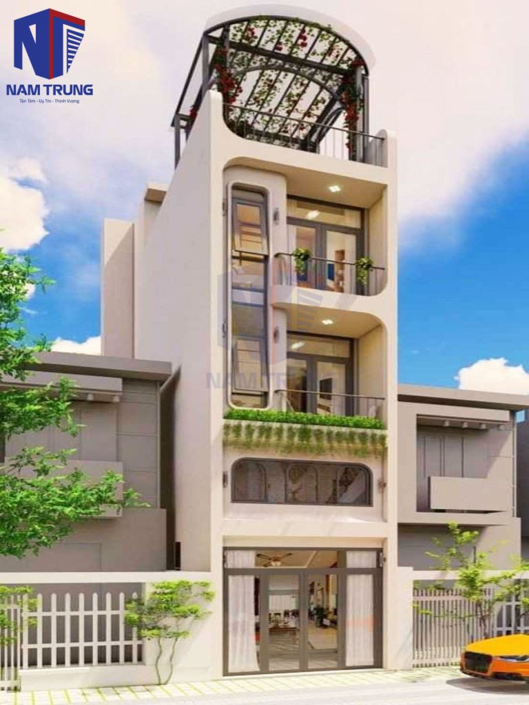 Mẫu thiết kế nhà phố 1 trệt 1 lửng 2 lầu tum sân thượng nhà anh Toàn Quận 10