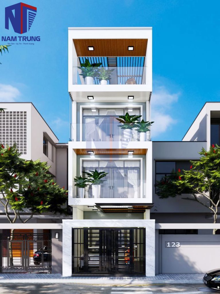 Mẫu thiết kế nhà phố 3 tầng tum sân thượng nhà chị Thoa ở Quận 2