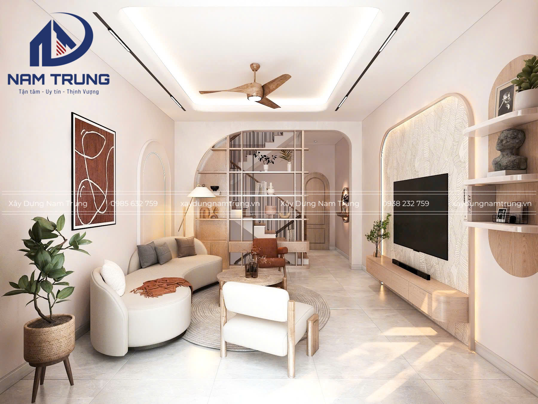 Mẫu thiết kế nhà phố 1 trệt 2 lầu tum sân thượng hiện đại, sang trọng